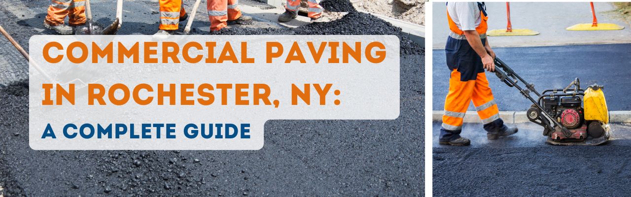 Title over top of people paving a commercial lot